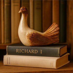 Mid Century Brown Glazed Pottery Dove Figurine Vintage Decor